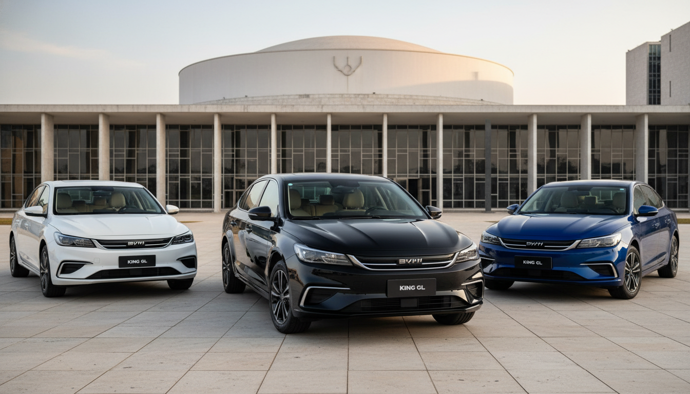 Carros elétricos BYD em frente à Câmara dos Deputados.