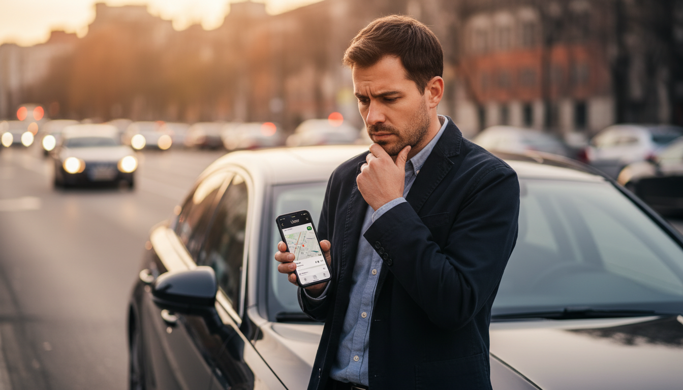 Motorista de Uber analisando lista de carros permitidos no aplicativo