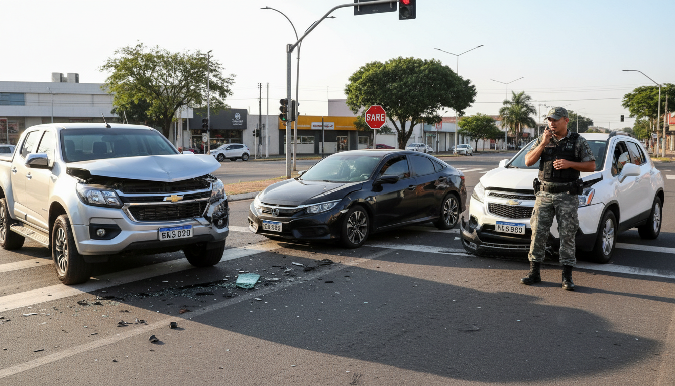 Colisão entre três carros na Avenida Ceará causa lentidão no trânsito.