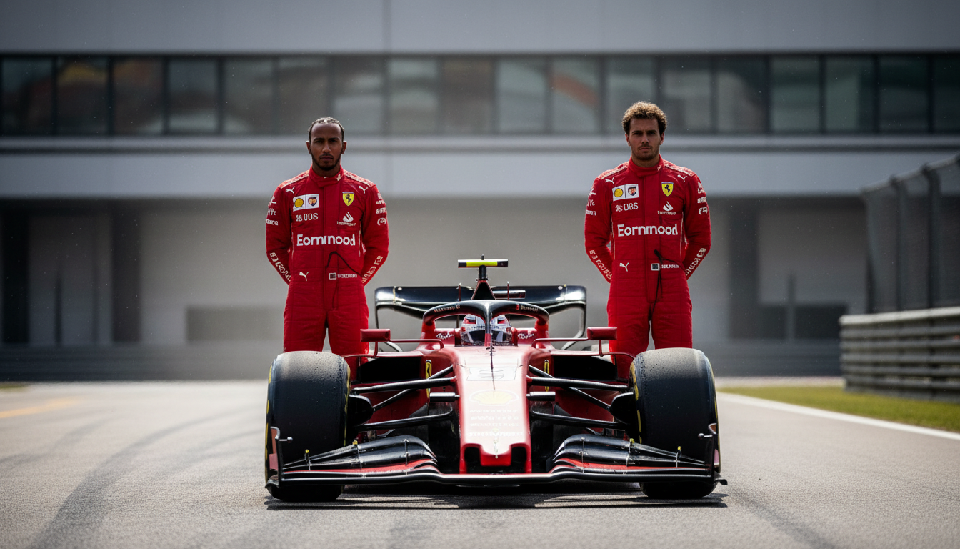 Novo carro da Ferrari SF-26 com Lewis Hamilton e Charles Leclerc