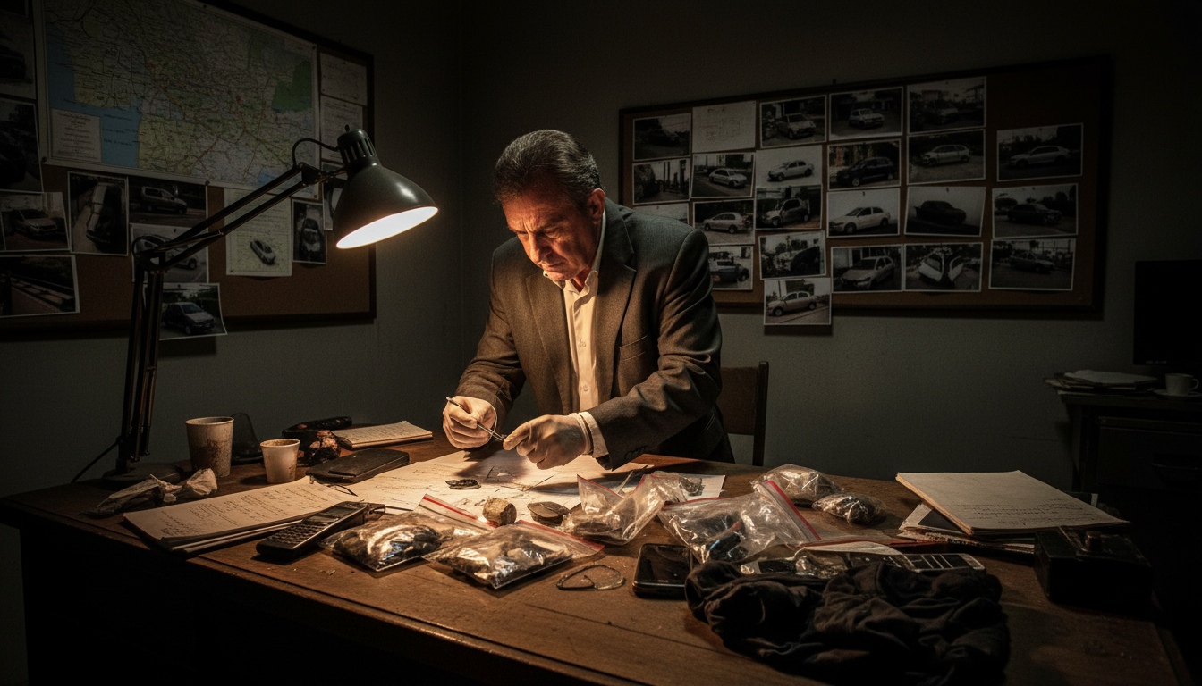 Policial civil investiga casos de fraude em roubo de veículos em Porto Alegre.