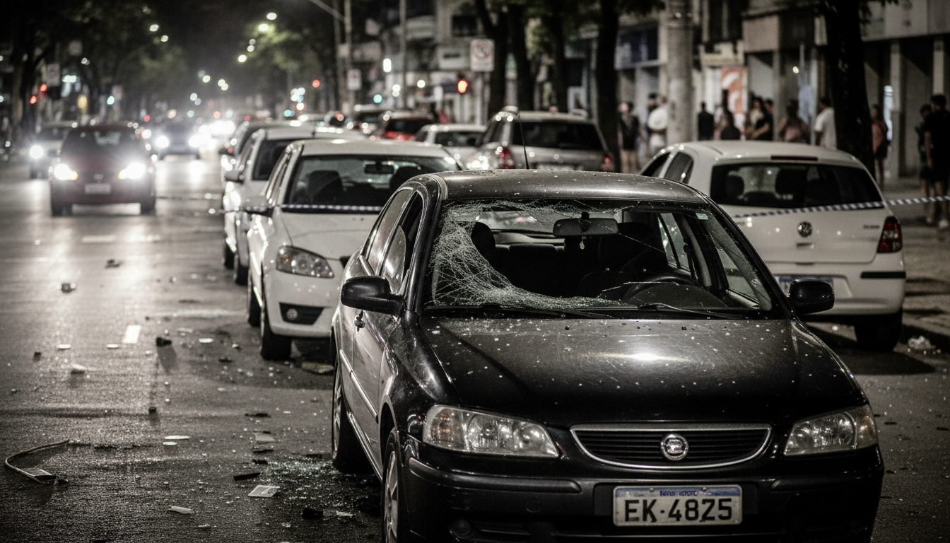 Carros danificados em rua de Copacabana após ataque