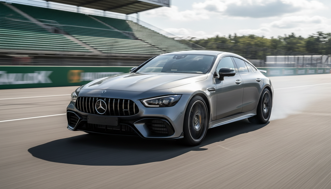 Mercedes-AMG GT 63 S E Performance em alta velocidade em um circuito de corrida