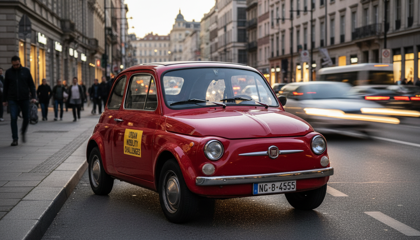 Carro compacto Fiat 500 em rua urbana europeia