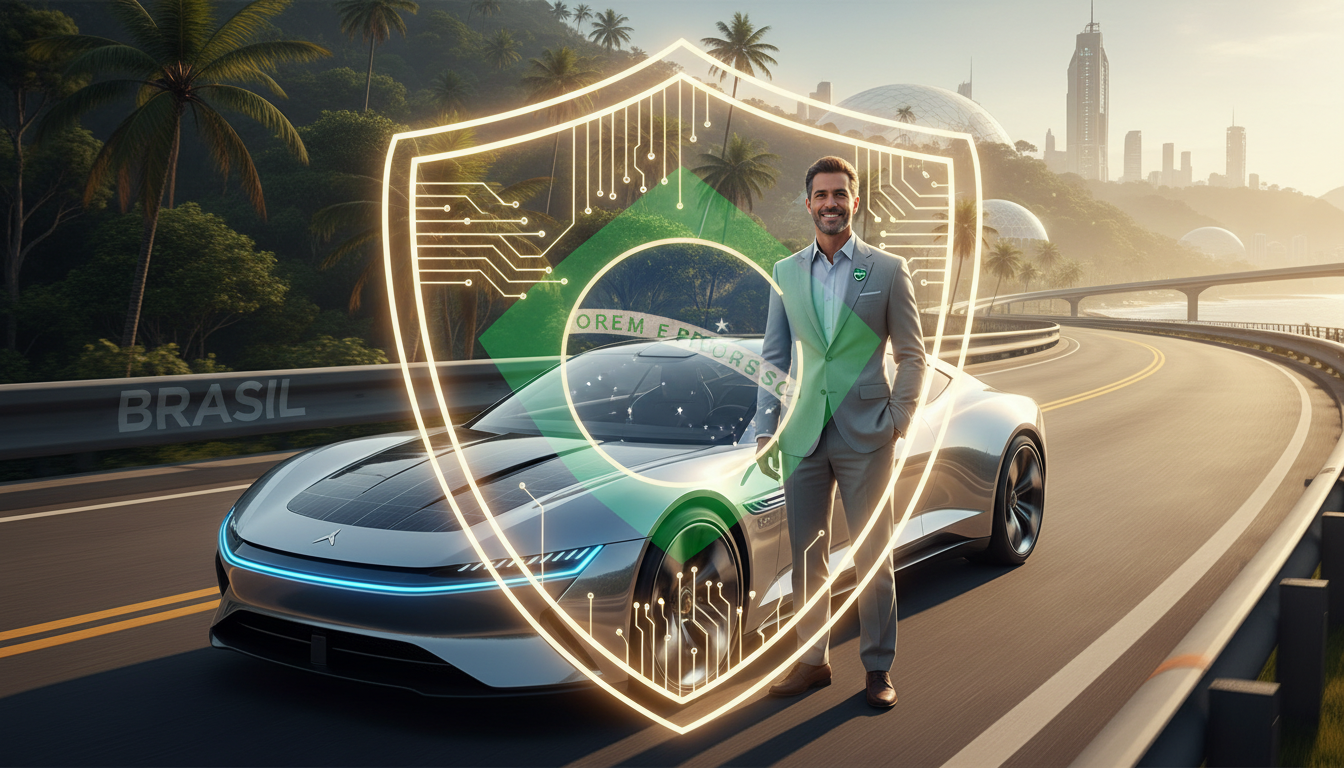 Motorista brasileiro confiante com carro protegido por seguro veicular 2026