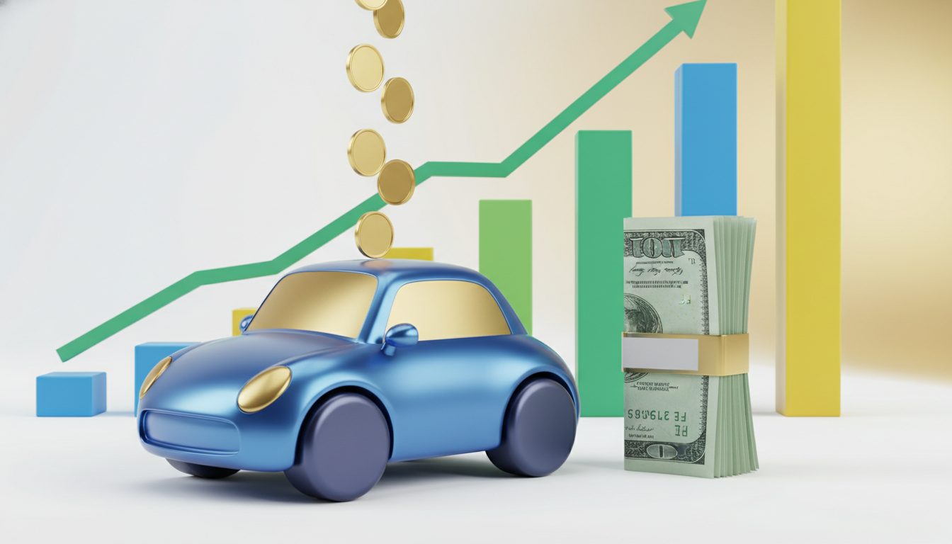 Ilustração de um cofrinho em formato de carro recebendo moedas, simbolizando economia com proteção veicular.