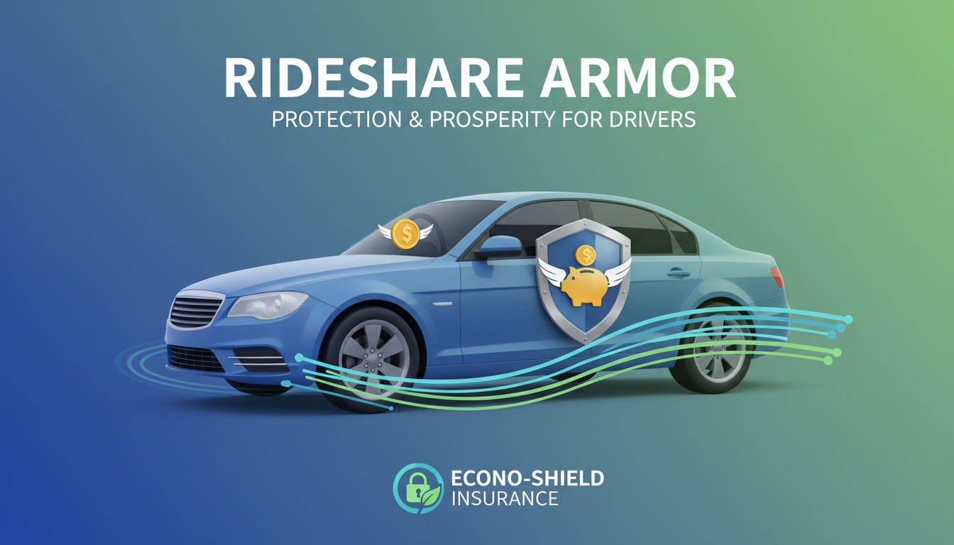 Ilustração de um carro com um escudo de proteção e um ícone de cofrinho, representando a proteção veicular para motoristas de aplicativo.