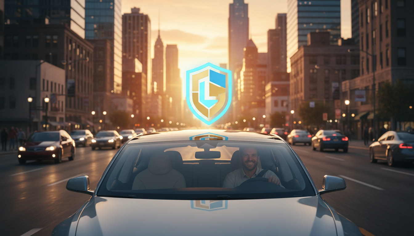 Motorista de aplicativo dirigindo com segurança e proteção veicular.