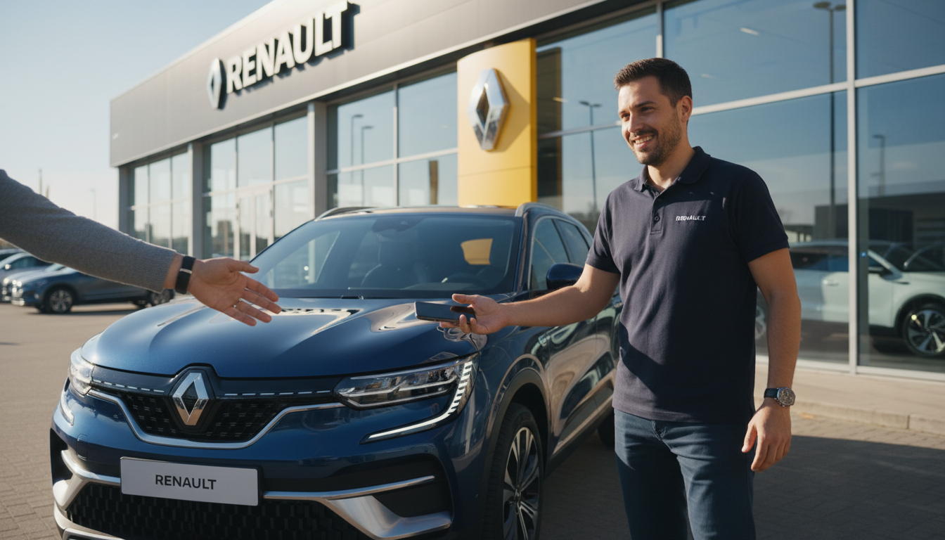 Cliente entrega celular para vendedor na promoção da Renault