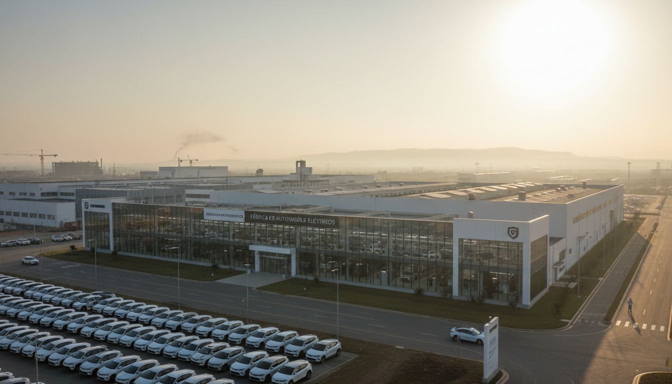 Visão externa da futura fábrica da GWM no Espírito Santo.