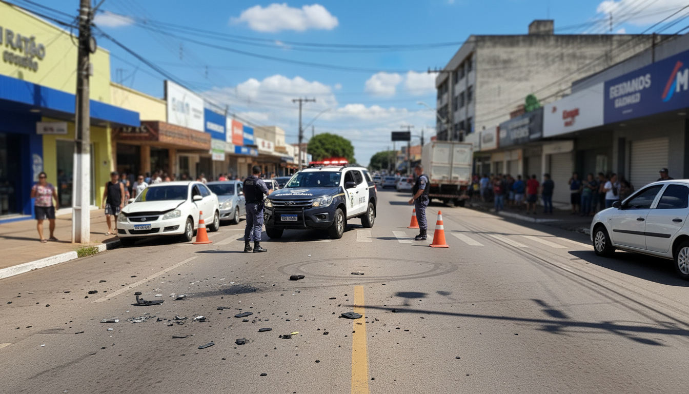Viatura da Guarda Municipal em ação controlando trânsito em Várzea Grande após atropelamento.