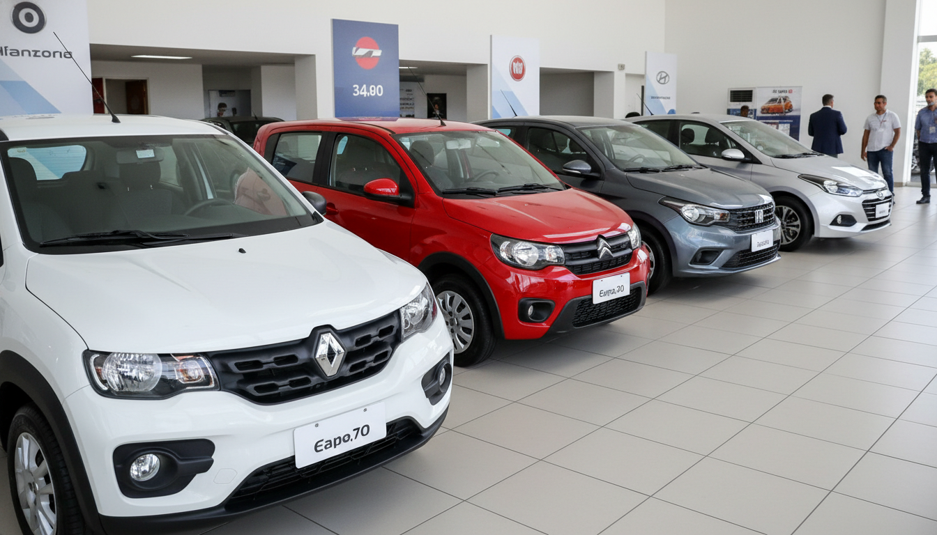Cinco carros zero km mais baratos do Brasil em fevereiro de 2026 em exposição
