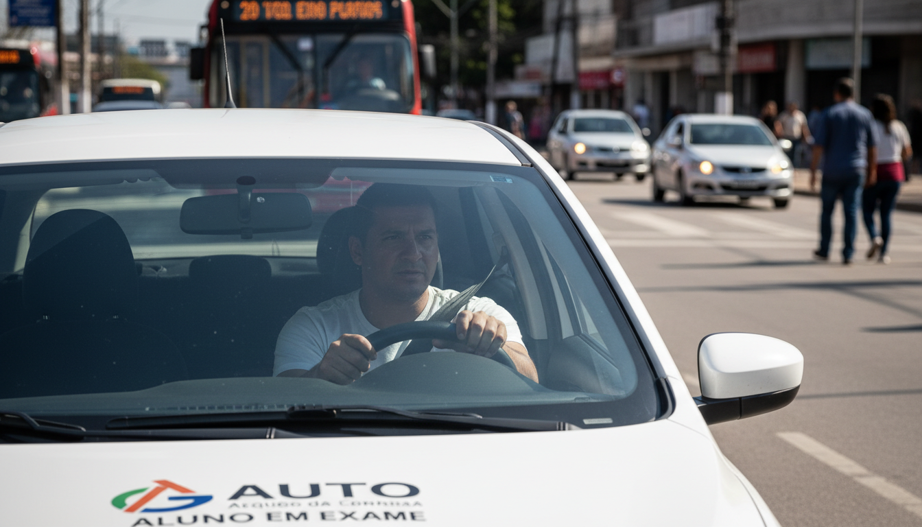 Candidato à CNH realiza manobra de estacionamento em via pública durante prova prática.
