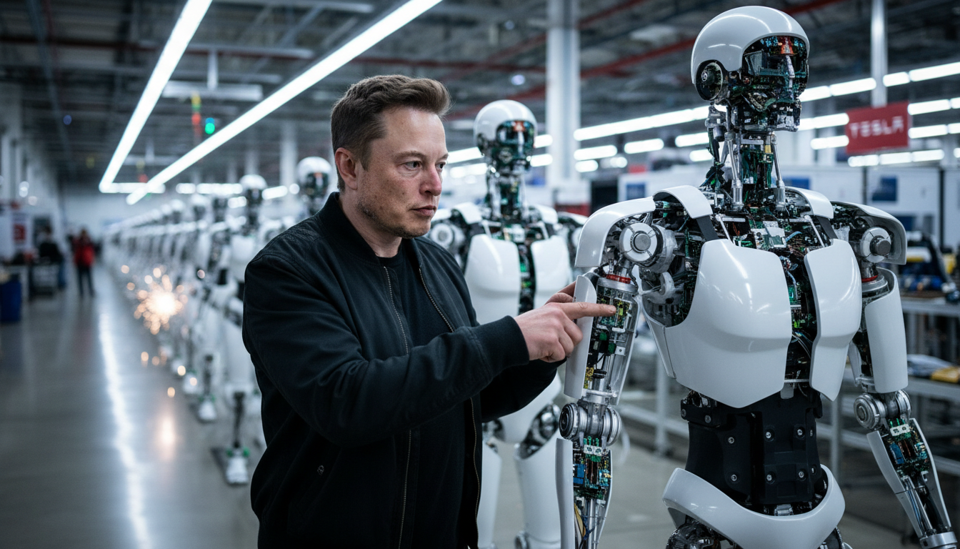 Elon Musk supervisiona robô humanoide Optimus em fábrica da Tesla